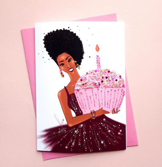 Woman w/Cupcake - Birthday Card