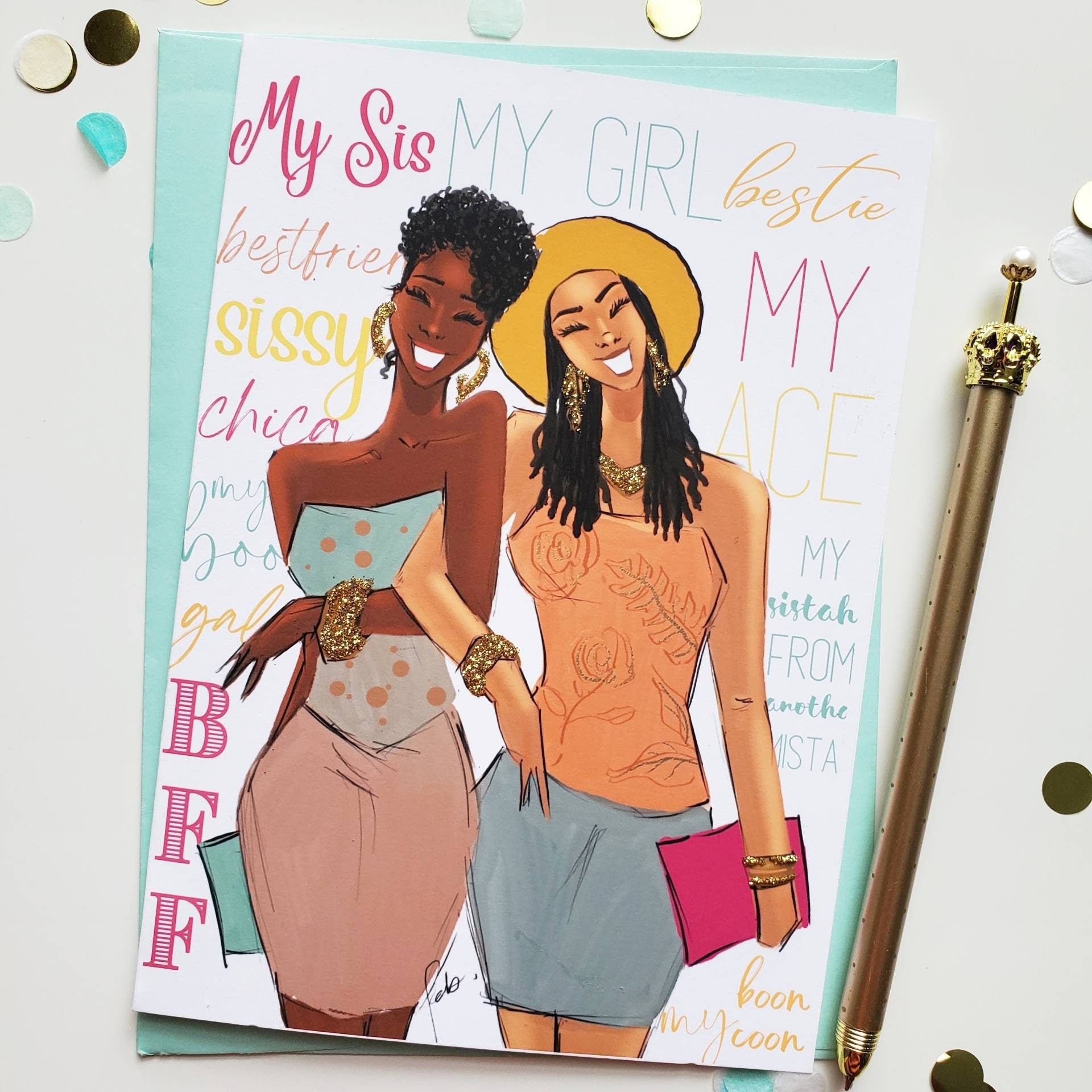 The Bestie Birthday Card - Best Friend | Sister | Happy Birthday | African American | Black Woman | Greeting Card by CRWND Illustrations