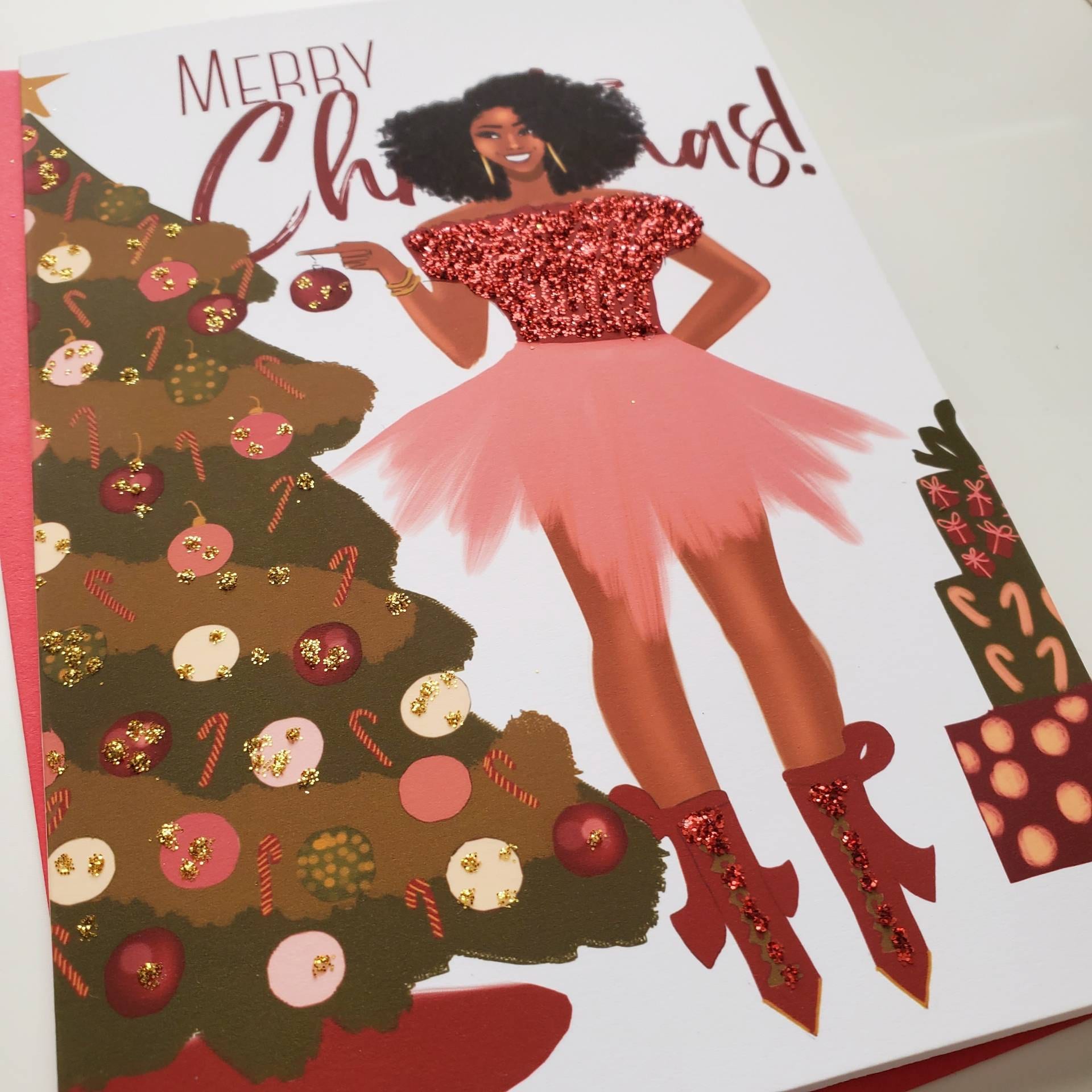 Merry Christmas Card - Black Girl | Black Christmas Cards | Black Holiday Cards | African American Greetings | Xmas | Melanin Cards