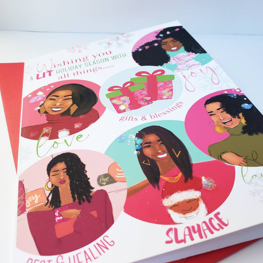 Wishing You A LIT Christmas - 5x7 Card | Black Girl Greetings | Black Girl Christmas | Christmas Card | Holiday | Natural Hair | Melanin