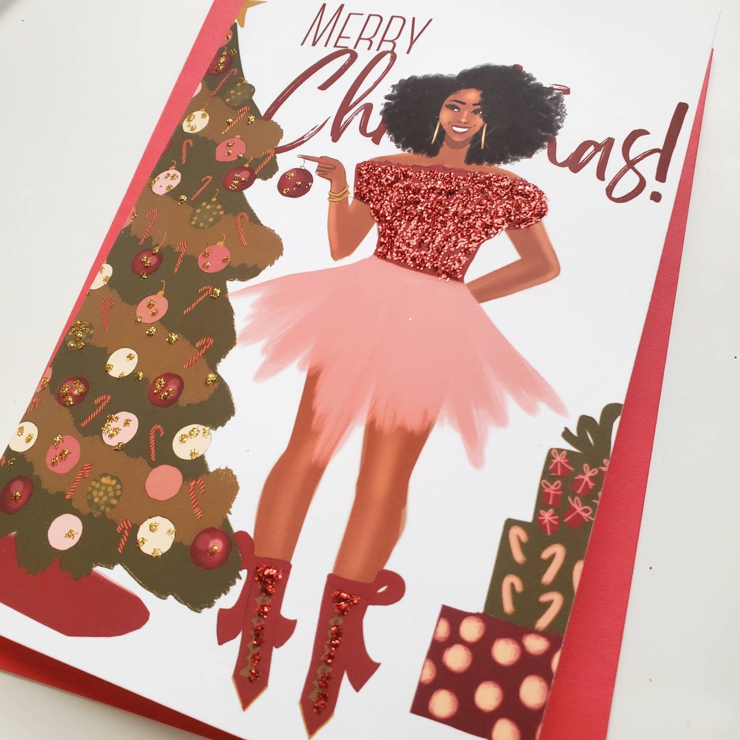 Merry Christmas Card - Black Girl | Black Christmas Cards | Black Holiday Cards | African American Greetings | Xmas | Melanin Cards