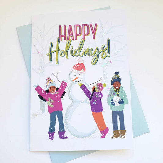 Kid Happy Holidays - Greeting Card | Black Kid Greetings | Black Girl Greetings | Black Children | Black Holiday | Christmas | Kids Cards