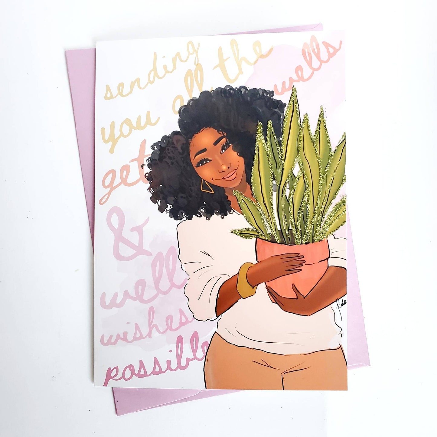Sending You Well Wishes - Greeting Card | Black Girl Greetings | Black Woman | Healing | Get Well | Plant Card | Sympathy | Thinking of You