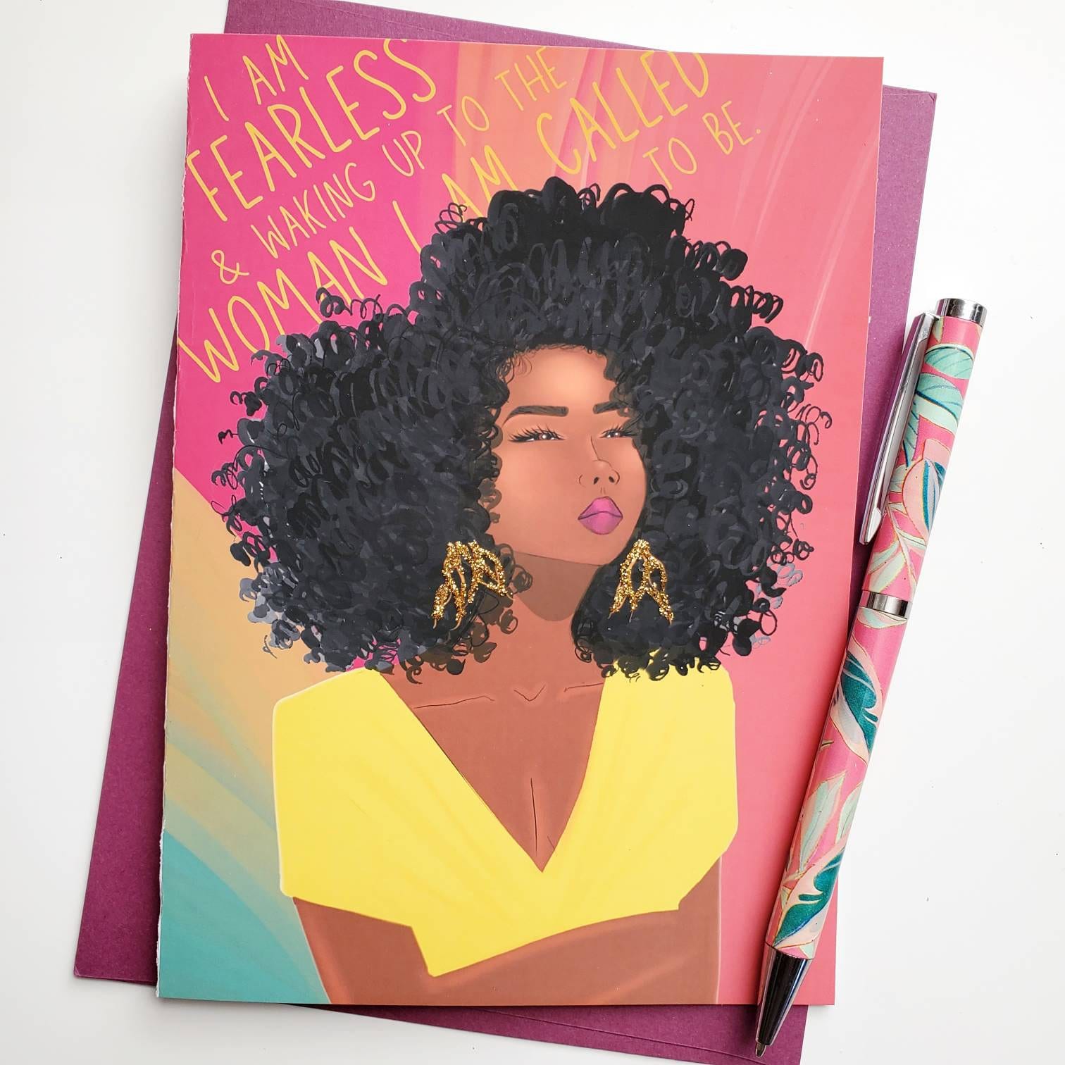 Fearless & Waking Up On Me - Self Affirmation/Empowerment Greeting Card | Black Girl Greetings | Woman | Illustration | Natural Hair